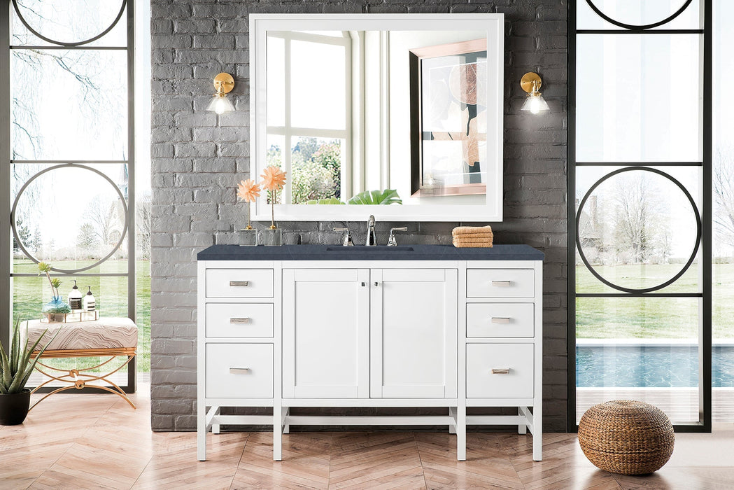 Addison 60" Single Vanity Cabinet in Glossy White Single Bathroom Vanity James Martin Vanities Parisien Bleu Top 