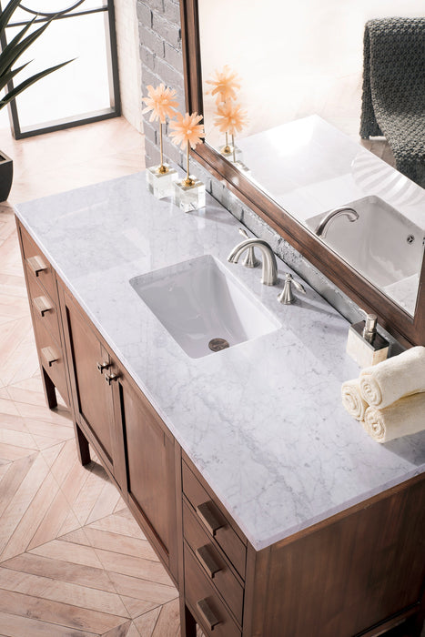 Addison 60" Single Vanity Cabinet Single Bathroom Vanity James Martin Vanities Mid-Century Acacia Ethereal Noctis Quartz 