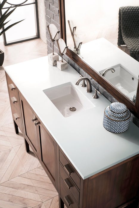 Addison 60" Single Vanity Cabinet Single Bathroom Vanity James Martin Vanities Mid-Century Acacia Carrara White Marble 