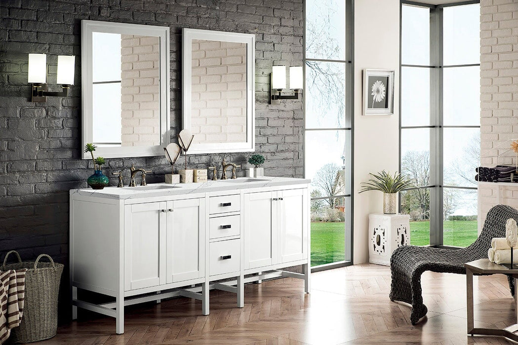 Addison 72" Double Vanity Cabinet in Glossy-White Double Bathroom Vanity James Martin Vanities Lime Delight Quartz 