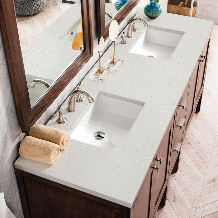 Addison 72" Double Vanity Cabinet Single Bathroom Vanity James Martin Vanities Mid-Century Acacia White Zeus Quartz 