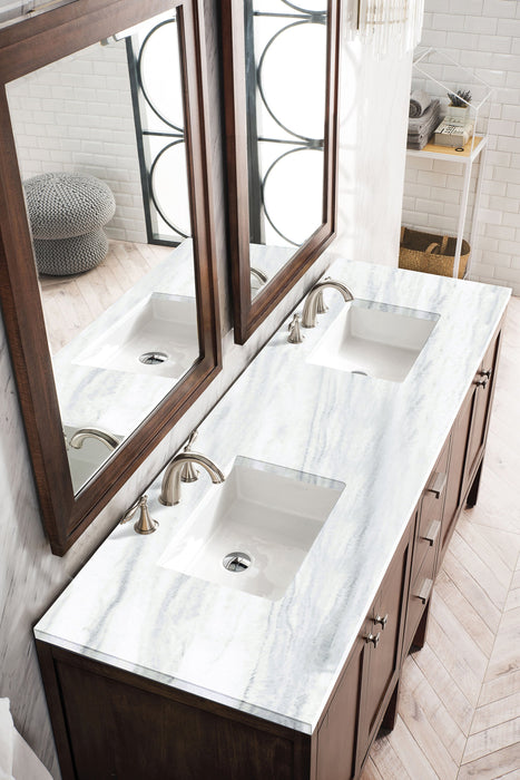 Addison 72" Double Vanity Cabinet in Mid-Century Acacia Double Bathroom Vanity James Martin Vanities Parisien Bleu Quartz 