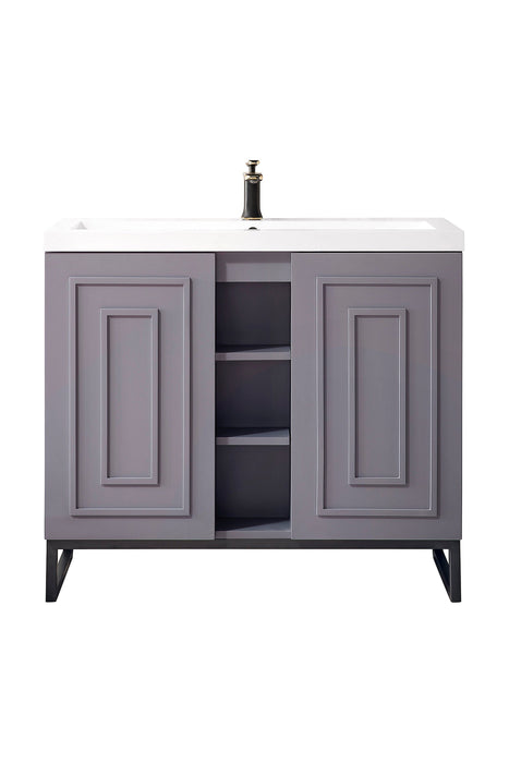 Alicante 39.5" Single Vanity, Gray Smoke, Matte Black w/ White Glossy Composite Stone Top - Luxe Vanity & Tub