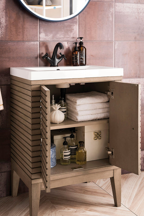 Linden 24" Single Vanity, Whitewashed Walnut w/ White Glossy Composite Stone Top - Luxe Vanity & Tub