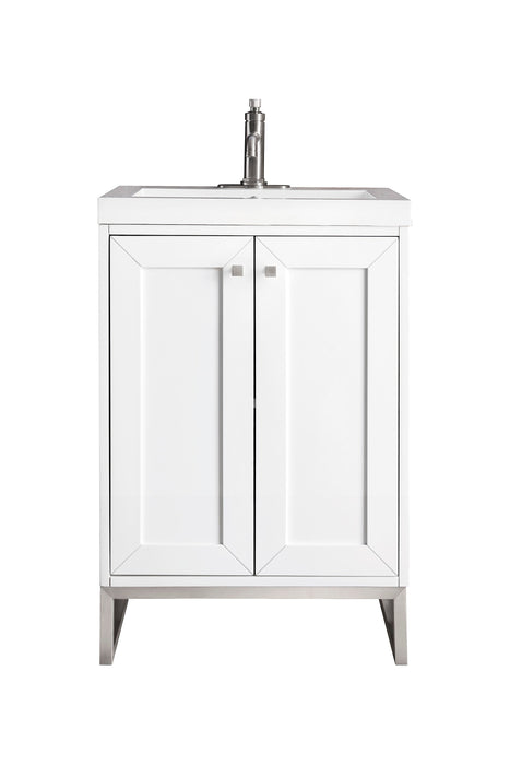 Chianti 24" Single Vanity, Glossy White, Brushed Nickel, w/ White Glossy Composite Stone Top - Luxe Vanity & Tub