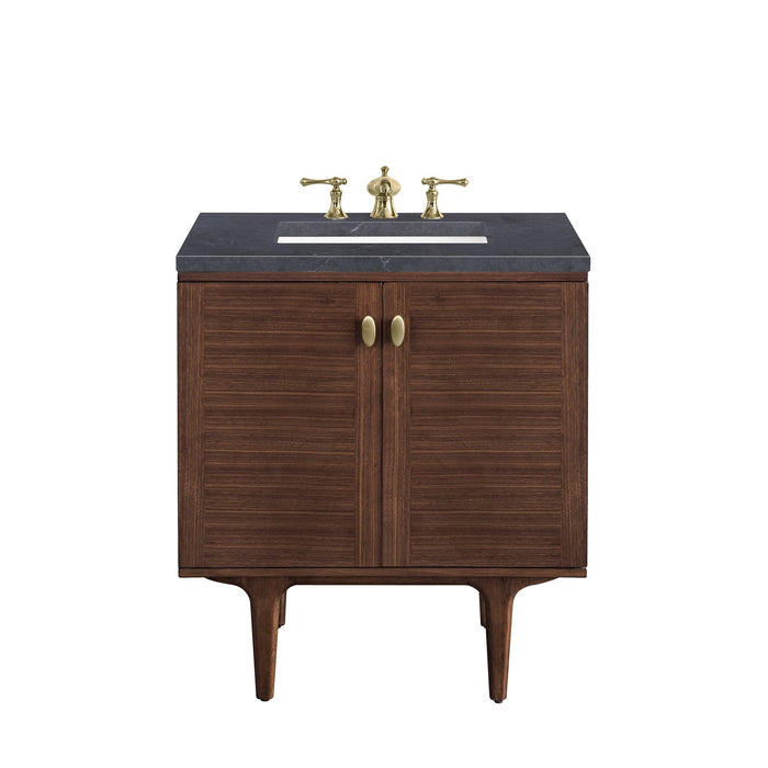 Amberly 30" Single Vanity in Mid-Century Walnut Single Bathroom Vanity James Martin Vanities Ethereal Noctis Quartz 