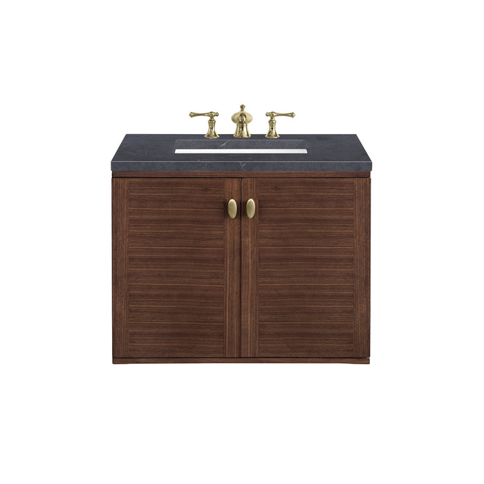 Amberly 30" Single Vanity in Mid-Century Walnut Single Bathroom Vanity James Martin Vanities Eternal Serena Quartz 