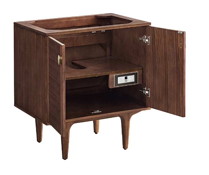 Amberly 30" Single Vanity in Mid-Century Walnut Single Bathroom Vanity James Martin Vanities Eternal Jasmine Pearl Quartz 