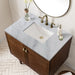 Amberly 36" Single Vanity in Mid-Century Walnut Single Bathroom Vanity James Martin Vanities White Zeus Quartz 