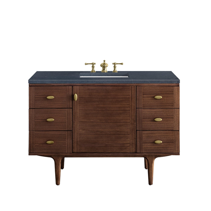 Amberly 48" Single Vanity in Mid-Century Walnut Single Bathroom Vanity James Martin Vanities Ethereal Noctis Quartz 