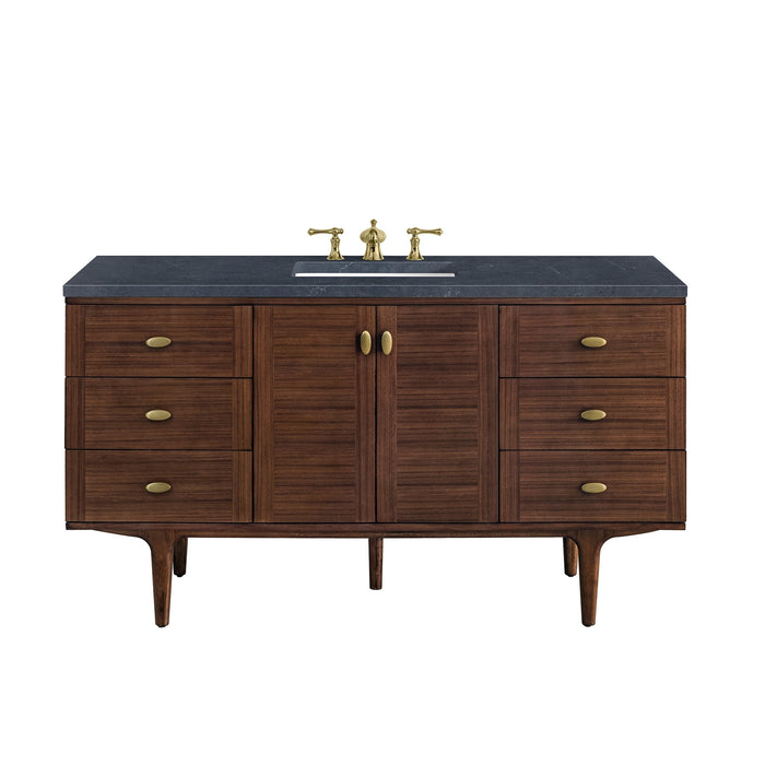 Amberly 60" Single Vanity in Mid-Century Walnut Single Bathroom Vanity James Martin Vanities Ethereal Noctis Quartz 