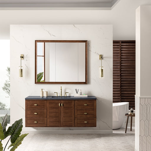 Amberly 60" Single Vanity in Mid-Century Walnut Single Bathroom Vanity James Martin Vanities Arctic Fall solid surface 