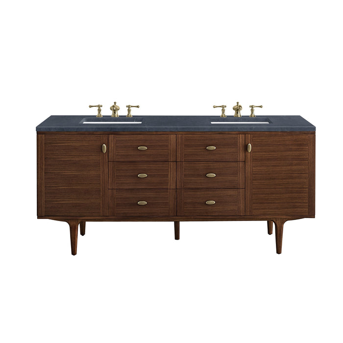 Amberly 72" Double Vanity in Mid-Century Walnut Double Bathroom Vanity James Martin Vanities Lime Delight Quartz 