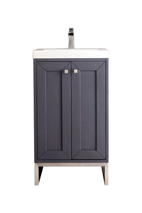 Chianti 20" Single Vanity, Mineral Gray, Brushed Nickel, w/ White Glossy Composite Stone Top - Luxe Vanity & Tub