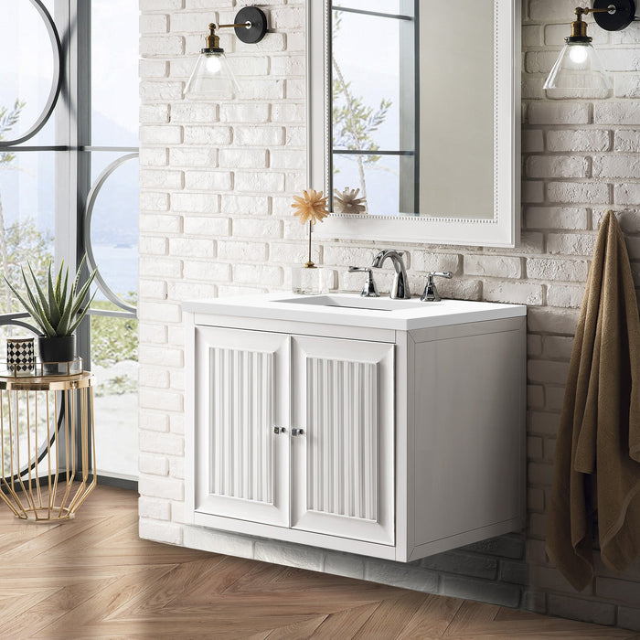 Athens 30" Single Vanity Cabinet, Glossy White Single Bathroom Vanity James Martin Vanities Carrara White Marble 