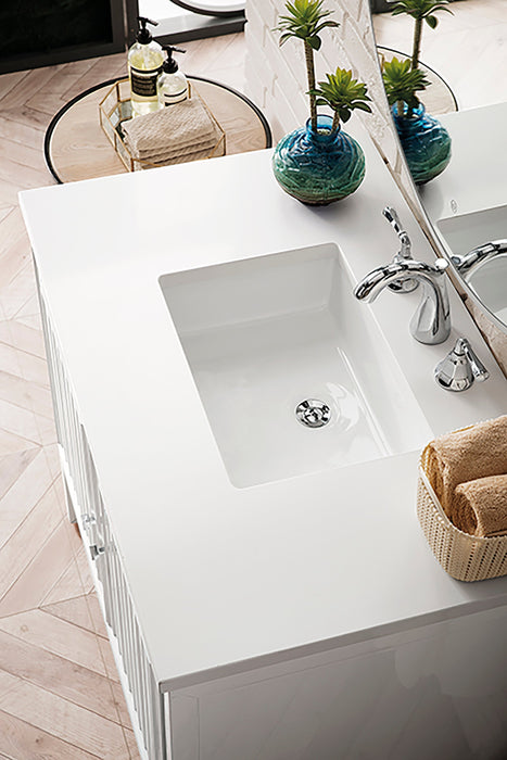 Athens 30" Single Vanity Cabinet, Glossy White Single Bathroom Vanity James Martin Vanities Eternal Serena Quartz 