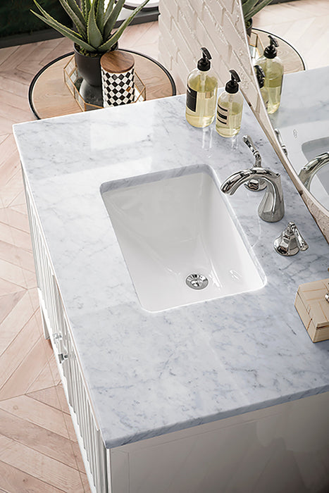 Athens 30" Single Vanity Cabinet, Glossy White Single Bathroom Vanity James Martin Vanities Eternal Jasmine Pearl Quartz 