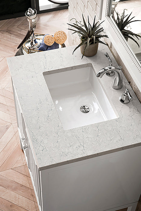 Athens 30" Single Vanity Cabinet, Glossy White Single Bathroom Vanity James Martin Vanities Victorian Silver Quartz 