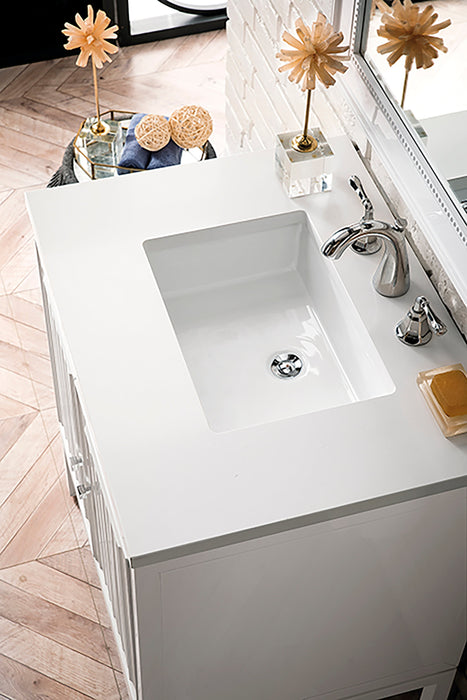 Athens 30" Single Vanity Cabinet, Glossy White Single Bathroom Vanity James Martin Vanities Eternal Marfil Quartz 