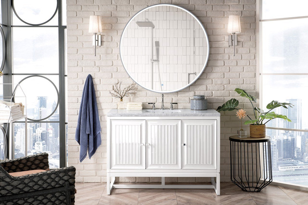 Athens 48" Single Vanity Cabinet, Glossy White Single Bathroom Vanity James Martin Vanities Arctic Fall Solid Surface 