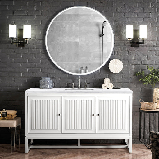 Athens 60" Single Vanity Cabinet , Glossy White Single Bathroom Vanity James Martin Vanities 