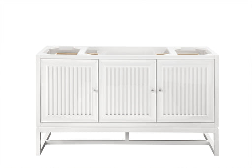 Athens 60" Single Vanity Cabinet , Glossy White Single Bathroom Vanity James Martin Vanities Arctic Fall Solid Surface 