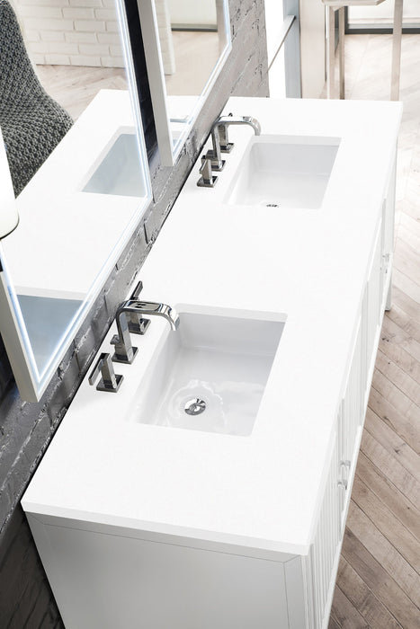 Athens 72" Double Vanity Cabinet, Glossy White Double Bathroom Vanity James Martin Vanities Eternal Marfil Quartz 