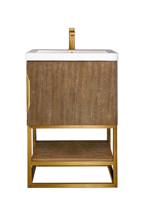 Columbia 24" Single Vanity, Latte Oak, Radiant Gold w/ White Glossy Composite Stone Top - Luxe Vanity & Tub