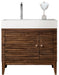 Linear 36" Single Vanity, Mid-Century Walnut w/ Glossy White Composite Stone Top - Luxe Vanity & Tub