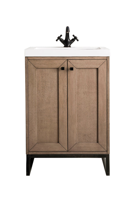 Chianti 24" Single Vanity, Whitewashed Walnut, Matte Black, w/ White Glossy Composite Stone Top - Luxe Vanity & Tub