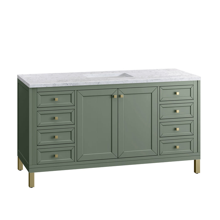 Chicago 60" Single Vanity, Smokey Celadon w/ 3 CM Carrara Marble Top - Luxe Vanity & Tub