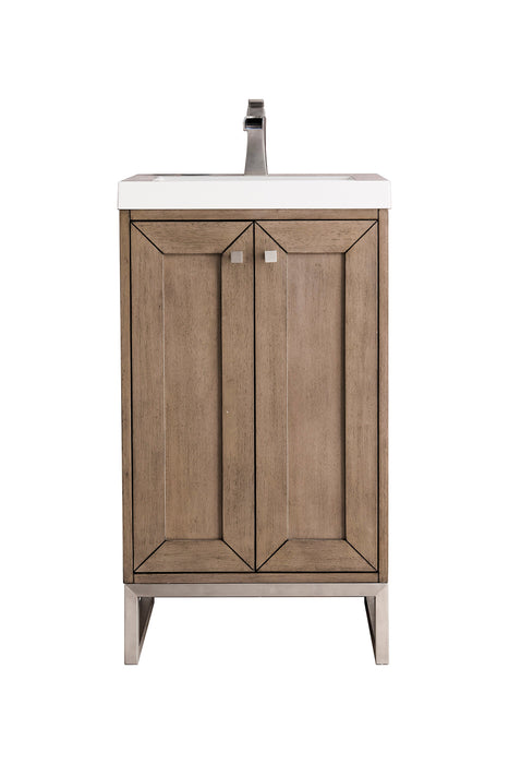 Chianti 20" Single Vanity, Whitewashed Walnut, Brushed Nickel, w/ White Glossy Composite Stone Top - Luxe Vanity & Tub