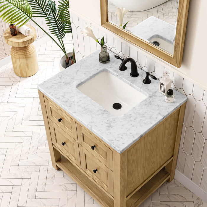 Breckenridge 30" Single Vanity in Light Natural Oak James Martin Vanities Eternal Marfil Quartz 