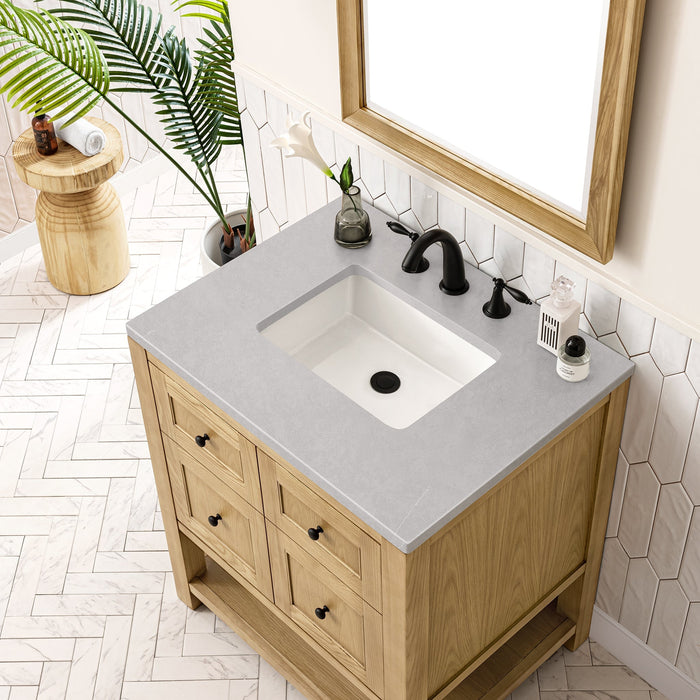 Breckenridge 30" Single Vanity in Light Natural Oak James Martin Vanities White Zeus Quartz 