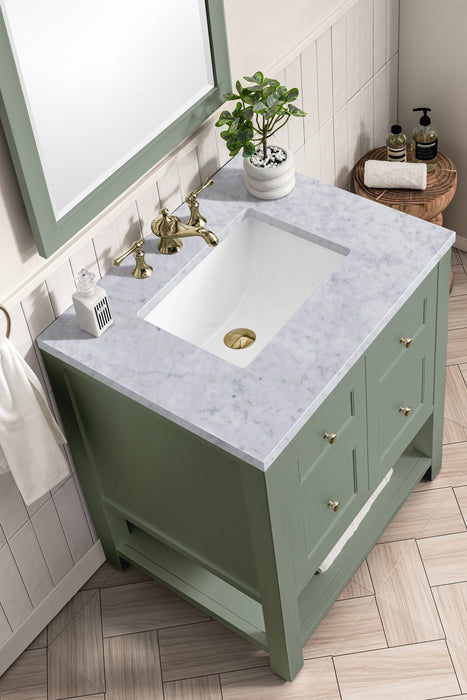 Breckenridge 30" Single Vanity in Smokey Celadon Single Vanity James Martin Vanities White Zeus Quartz 