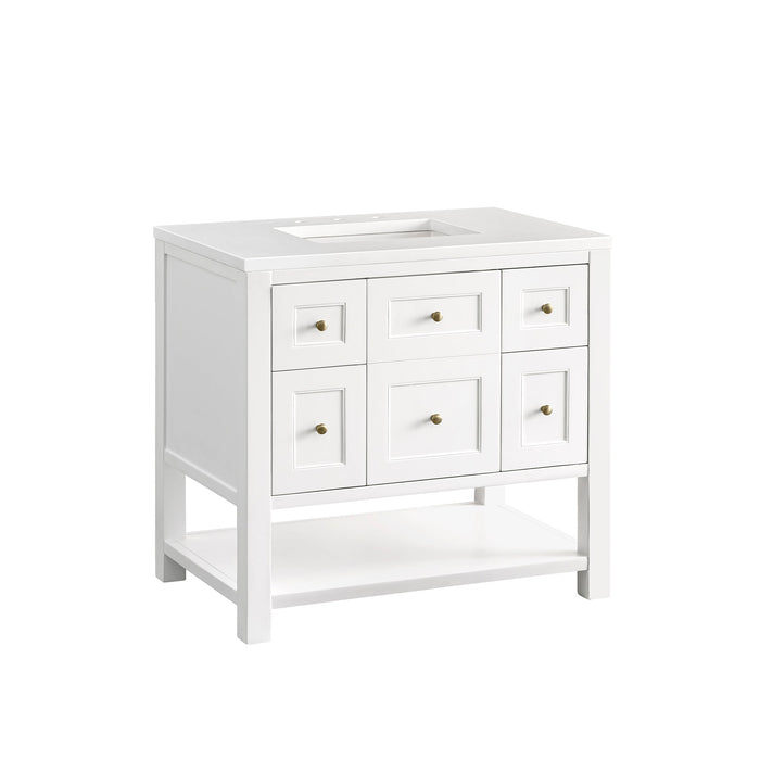 Breckenridge 36" Single Vanity in Bright White Single Bathroom Vanity James Martin Vanities Eternal Jasmine Pearl Quartz 