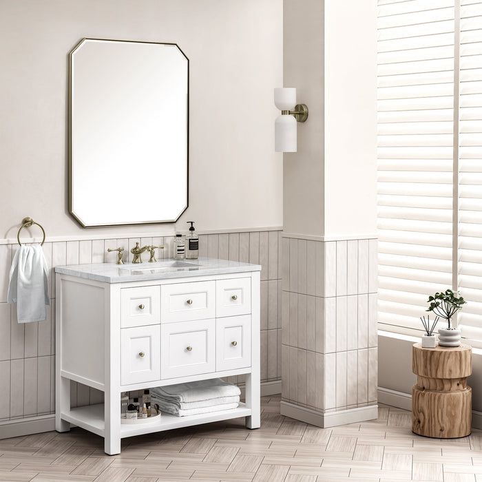 Breckenridge 36" Single Vanity in Bright White Single Bathroom Vanity James Martin Vanities Charcoal Soapstone Quartz 