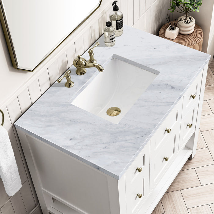 Breckenridge 36" Single Vanity in Bright White Single Bathroom Vanity James Martin Vanities Victorian Silver Quartz 