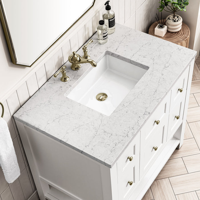 Breckenridge 36" Single Vanity in Bright White Single Bathroom Vanity James Martin Vanities Parisien Bleu Quartz 