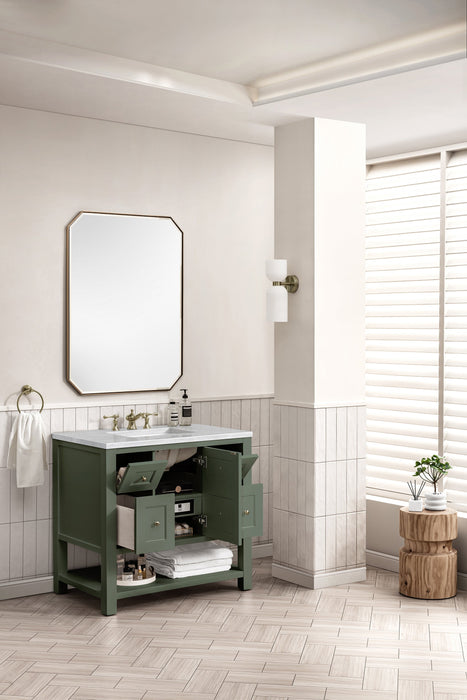 Breckenridge 36" Single Vanity in Smokey Celadon Single Bathroom Vanity James Martin Vanities Charcoal Soapstone Quartz 