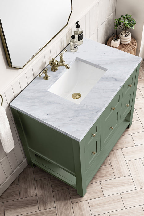 Breckenridge 36" Single Vanity in Smokey Celadon Single Bathroom Vanity James Martin Vanities White Zeus Quartz 