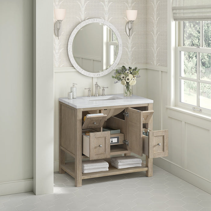 Breckenridge 36" Single Vanity in Whitewashed Oak Single Bathroom Vanity James Martin Vanities Charcoal Soapstone Quartz 