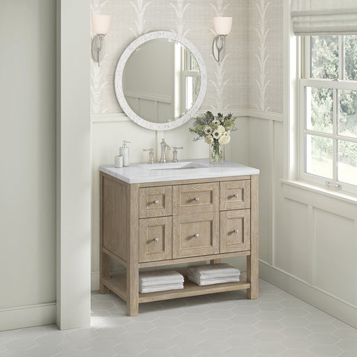 Breckenridge 36" Single Vanity in Whitewashed Oak Single Bathroom Vanity James Martin Vanities Arctic Fall solid Surface 