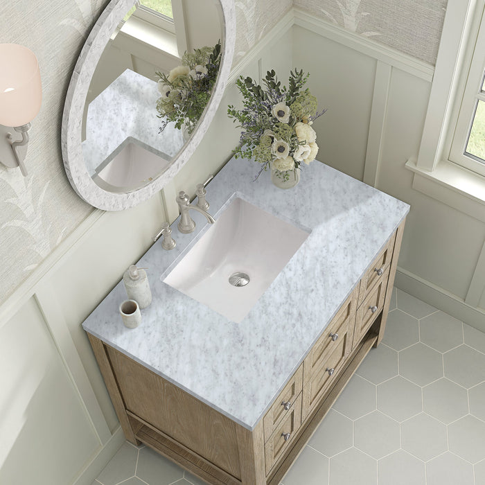 Breckenridge 36" Single Vanity in Whitewashed Oak Single Bathroom Vanity James Martin Vanities Victorian Silver Quartz 