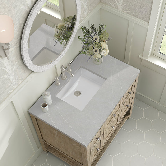 Breckenridge 36" Single Vanity in Whitewashed Oak Single Bathroom Vanity James Martin Vanities Eternal Serena Quartz 