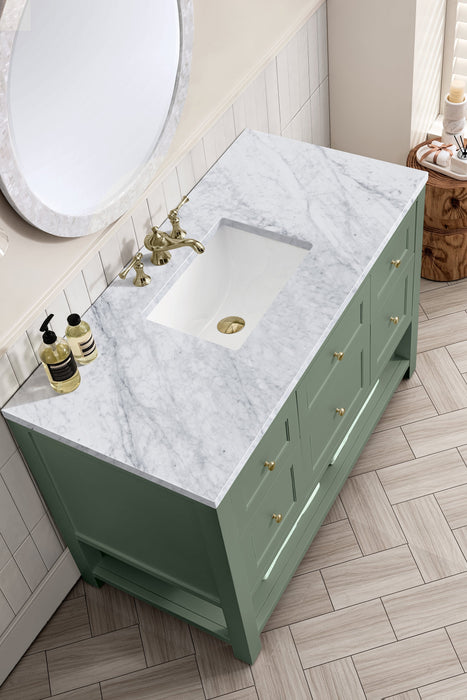 Breckenridge 48" Single Vanity in Smokey Celadon Single Bathroom Vanity James Martin Vanities White Zeus Quartz 