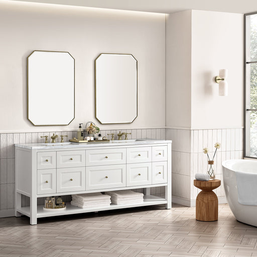 Breckenridge 72" Double Vanity in Bright White Double Bathroom Vanity James Martin Vanities Carrara White Marble 