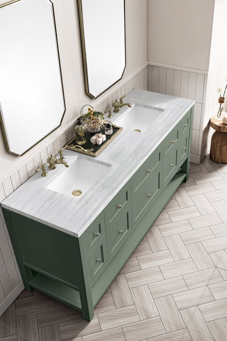 Breckenridge 72" Double Vanity in Smokey Celadon Double Bathroom Vanity James Martin Vanities White Zeus Quartz 