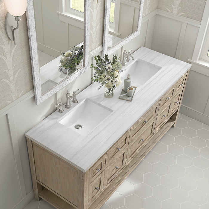 Breckenridge 72" Double Vanity in Whitewashed Oak Double Bathroom Vanity James Martin Vanities Ethereal Noctis Quartz 