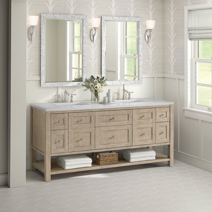 Breckenridge 72" Double Vanity in Whitewashed Oak Double Bathroom Vanity James Martin Vanities Arctic Fall Solid Surface 